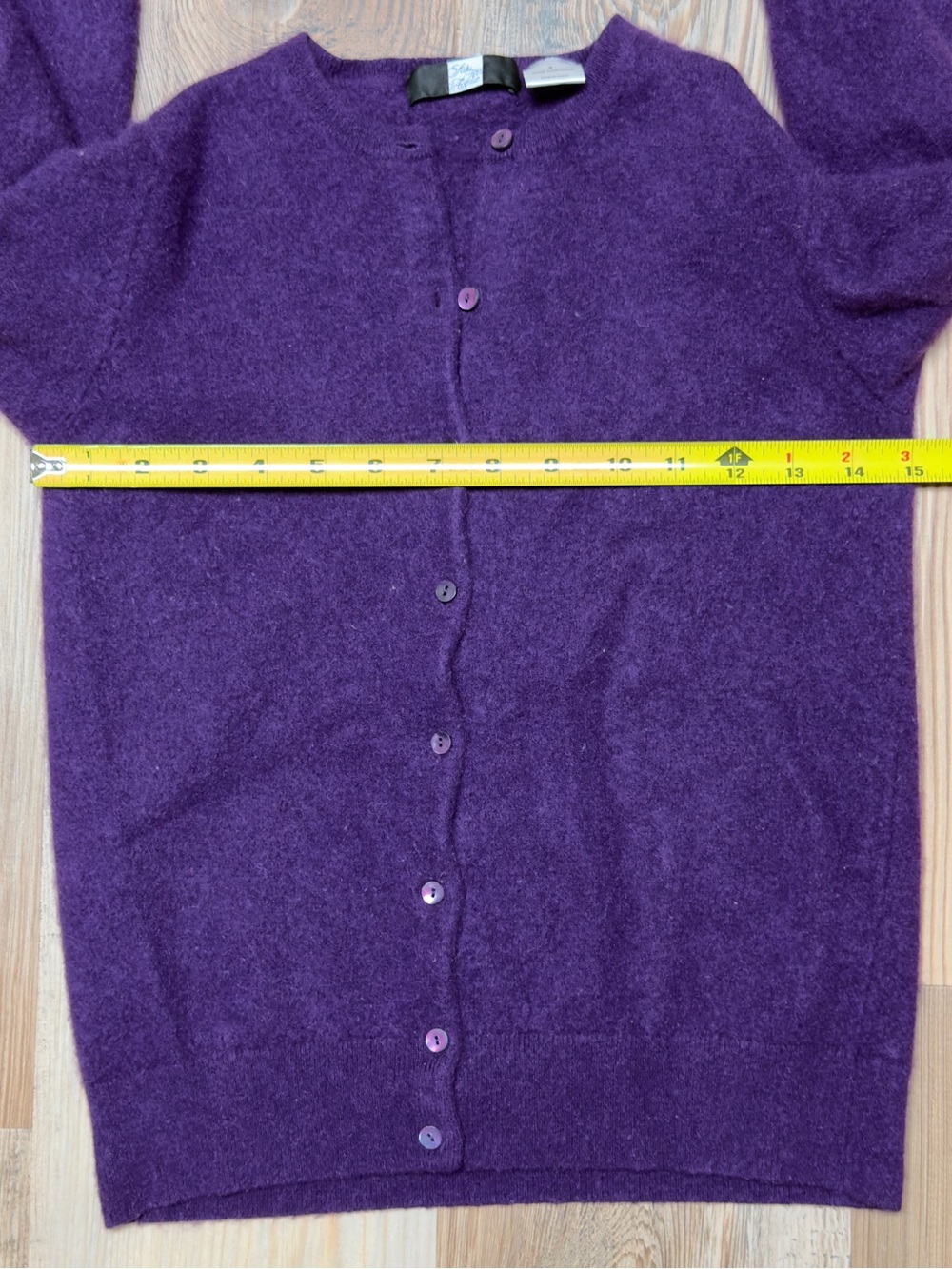 Saks Fifth Avenue 100% Cashmere Cardigan Sweater Purple Crewneck Women's Size S - Picture 6 of 7